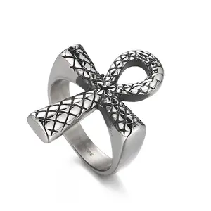 Jewelry Stainless Steel Men Christmas Gift 4mm U Shape Snake Skin Ankh Ring Egyptian Cross Ring