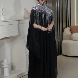 2024 Saudi Arabia Middle East Muslim Bead Tassel Heavy Industry Two piece Set Dress Robe Ethnic Costume Female