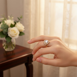 Misura 10 anelli di fidanzamento in platino con motivo geometrico in zirconio cubico e impostazione invisibile placcato oro e rodio - Product Image 3