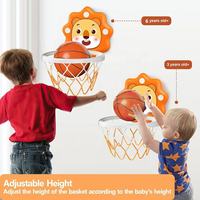 Mini panier de basket mural Lion de dessin animé, sans perçage, hauteur réglable, jouet de tir au basket d'intérieur pour enfant avec petit ballon