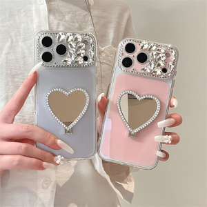 เคสโทรศัพท์แบบมีขาตั้ง Gradient Diamond IMD Mirror Love สำหรับ iPhone 17 16 15 14 Pro Max  ตกแต่งด้วยลูกปัดคริสตัลและพื้นผิวแบบกระจก - Product Image 4