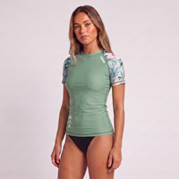 Rashguard à col rond pour femme, manches courtes, doux pour la peau, flexible, opaque, pour la natation, l'entraînement, la plongée avec tuba