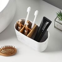 Organisateur de brosses à dents pour salle de bain, grand support en résine marbrée avec séparateur en bambou naturel pour coiffeuse, hôtel, usine, ODM