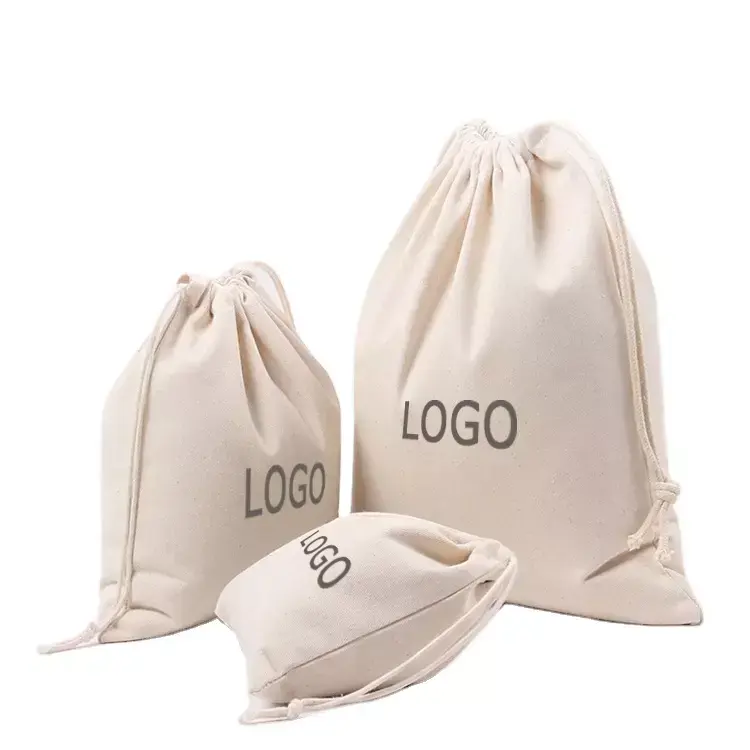 לוגו מותאם אישית כותנה אורגנית שקיות קניות שקית כיס בד שרוך תיק אבק עבור תיק יד