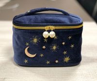 Ginzeal Handy Maquillage Sac Carré Marine Velours Brodé Lune Étoiles Soleil Cosmétique Sac Haute Capacité Maquillage Pochette