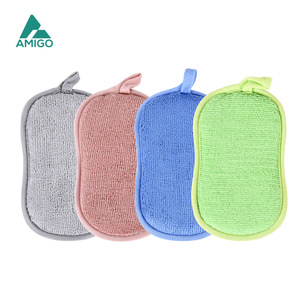 Éponge à vaisselle Amigo, brosse double face en microfibre, tampon à récurer épaissi pour casseroles et poêles de cuisine, bloc de nettoyage durable - Product Image 2