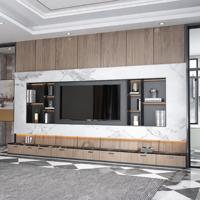 Mueble para TV Moderno con LED, Gris Mármol, para Sala de Estar, Estilo Clásico Rústico Francés, Roble Marino, Roble Claro