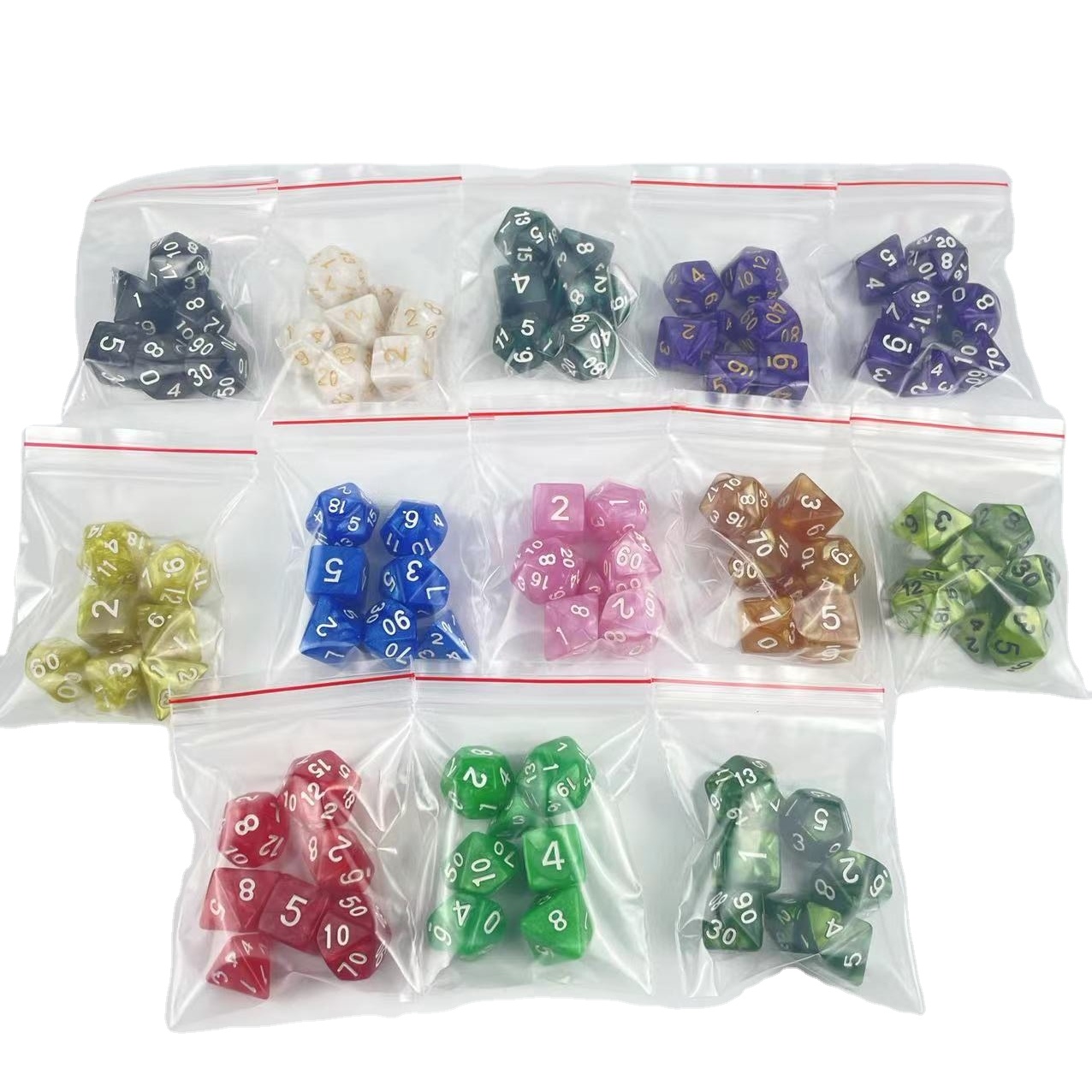 Оптовая продажа, акриловые наборы игральных костей, жемчужные цветные 7 шт. в наборе, игральные кости для игр D & D или ролевых игр