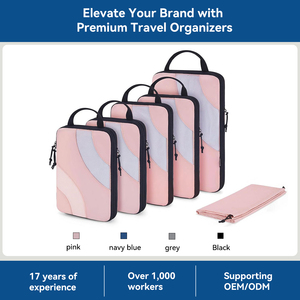Set di 6 Cubi di Compressione per Valigie, Organizzatori da Viaggio Leggeri in Poliestere con Chiusura a Cerniera - Product Image 1