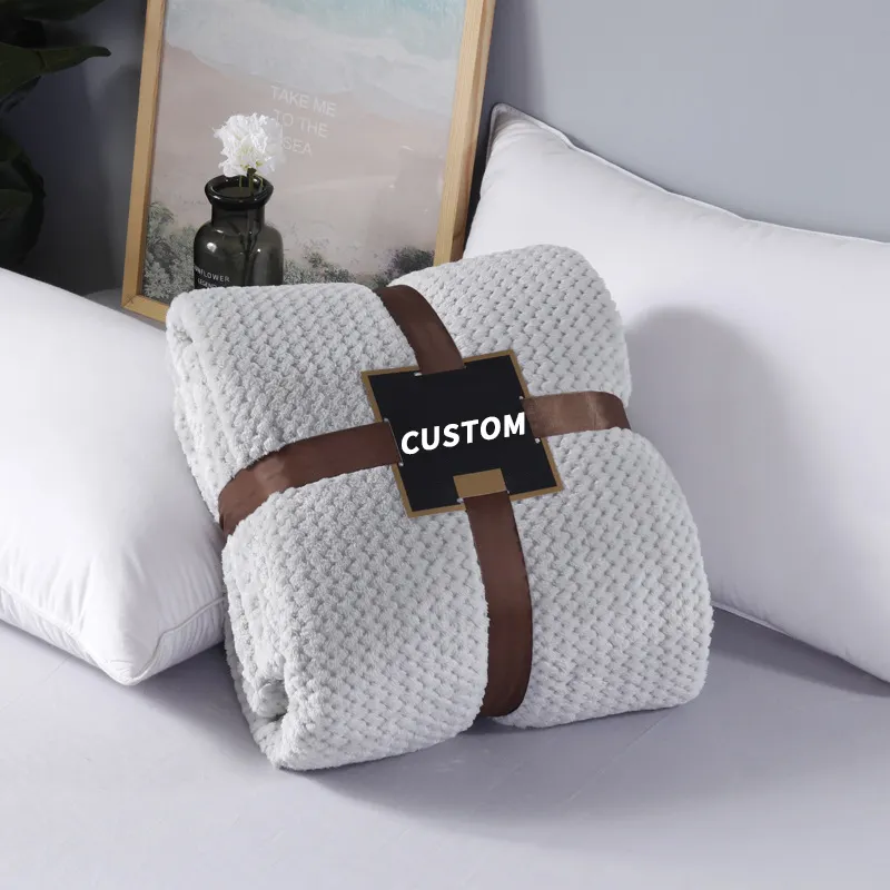 Boa Venda Cozy Soft Plain Solid Color Travel Home Decor Textured Custom Logo Única Camada Flanela Fleece Blanket