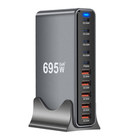 Chargeur de bureau USB-C GaN haute puissance 695W 5C5A, charge rapide, bloc de charge pour téléphone portable, appareil photo, ordinateur, tablette, station de charge 10 ports