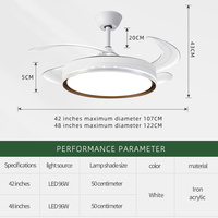 Ventilateur de plafond moderne pour bureau à domicile avec lumière, télécommande, LED dimmable, CRI élevé 90, durée de vie de 30 000 heures