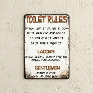 Divertente targa in metallo con regole per il WC, scritta in metallo retrò "<span class=keywords><strong>Se</strong></span> sollevi IT al suvo, metti IT giù", per decorazione da parete di bagno, bar, caffè, vendita all'ingrosso - Product Image 1