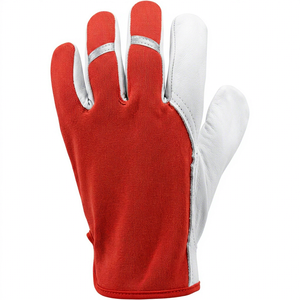 JNA GROUP Leather Work <b>Gloves</b> White <b>Red</b> Knit Wrist Anti-Slip General Purpose Abrasion Resistant Fingertips 7 oz 10 Inch - Product Image 2