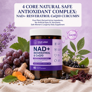 Suministro Directo de Fábrica, Cápsulas de Bienestar Femenino con Certificación HALAL, Complejo Natural 4 en 1: NAD, Resveratrol, CoQ10, Quercetina y Curcumina - Product Image 6