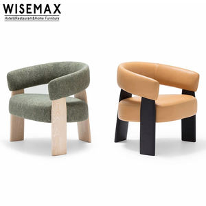 WISEMAX FURNITURE Nordic <span class=keywords><strong>Vintage</strong></span> Dossier incurvé Chaise de loisirs Mobilier de salon <span class=keywords><strong>Fauteuil</strong></span> en <span class=keywords><strong>cuir</strong></span> en bois massif pour le salon - Product Image 6