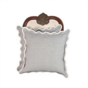 Solid Gray Square <b>Throw</b> Pillow Cover With <b>White</b> Scallop Edge Classic Style Washable Polyester Decorative Cushion Cover ITHL - Product Image 1