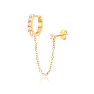 ROXI S925 Pendientes de Aro Irregulares con Cadena de Perlas Estilo Ins de Plata de Ley 18K - Product Image 2