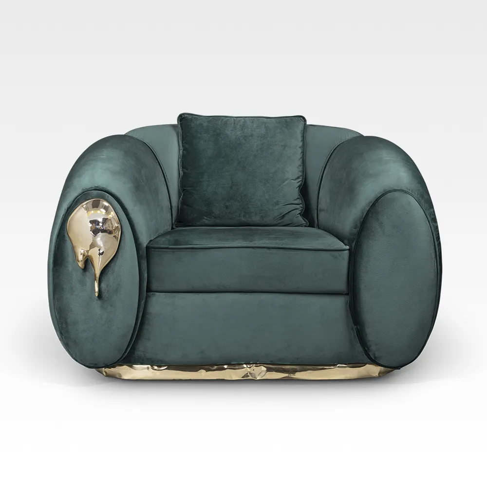 Luxury Italian Simple Fabric sofa armchair metal frame Furniture Living Room recliner single Green seat leisure Sofa