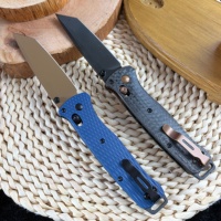 Couteau pliant 537, manche en fibre de carbone noir, lame en acier D2 avec revêtement noir, couteau tactique EDC
