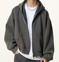 Sudadera con Capucha y Cremallera para Hombre, Estilo Holgado, Tejido de Felpa de 350 g/m², Grueso, Lavado Ácido, con Logotipo Personalizado al por Mayor