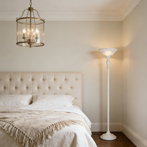 Lampe sur pied décorative d'intérieur en métal faite à la main avec un seul éclairage, abat-jour en verre blanc marbré - Product Image 2