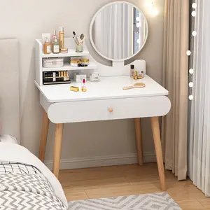 Высококачественный современный свежий и элегантный туалетный столик в скандинавском стиле с круглым зеркалом и ящиками