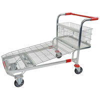 Chariot de transport de marchandises robuste pour entrepôt, chariot à plateforme en fil métallique, capacité de 500 kg, transporteur de matériel logistique avec 4 roues