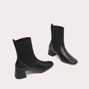 <span class=keywords><strong>Bottes</strong></span> mi-<span class=keywords><strong>mollet</strong></span> noires rétro à talon épais pour femmes, <span class=keywords><strong>bottes</strong></span> fines en tricot élastique, mode automne-hiver, petites tailles - Product Image 3