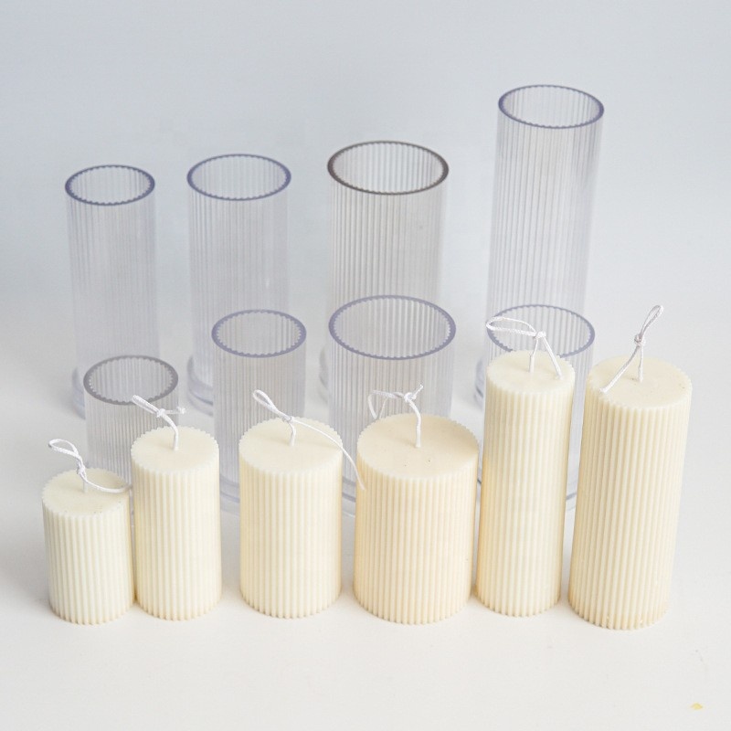 New Acrylic Round Roman Columns Cylinder Rib Mold For Candle Making Long Geometric Plastic 3D Candle Pillar Mould