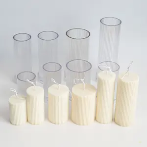 Nieuwe Acryl Ronde Romeinse Kolommen Cilinder Rib Mold Voor Kaars Maken Lange Geometrische Plastic 3D Kaars Pijler Schimmel