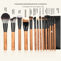 Ensemble de 14 pinceaux de maquillage pour le visage en bois, pour fard à paupières, blush, contouring, estompage, ombre de nez, fond de teint, poils doux pour débutants