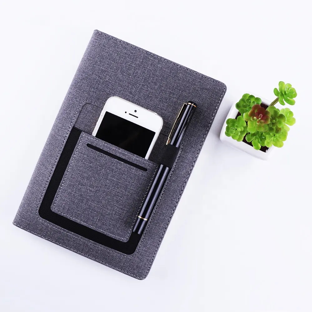 2020 New Arrivals Leather Hard Cover Journal Zuivel Met Telefoon Pocket Notebook