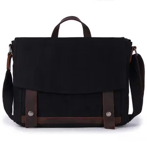 Men Canvas handbags European and American style leather briefcases business casual occasion men's postman single shoulder bag