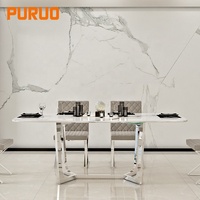 Puruo – Ensemble table et chaises de salle à manger modernes en acier inoxydable avec cadre doré et argenté, fabricant de tables sur mesure pour les salles d'exposition aux États-Unis et en Afrique