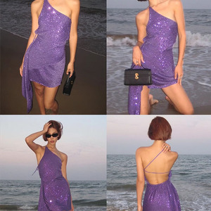 Summer Date Birthday Battle <strong>Dress</strong>, Purple Sequined <strong>Dress</strong>, Backless <strong>Dress</strong> - Product Image 2