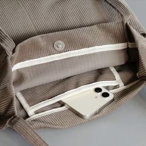 Bolsos Tote de Corduroy Personalizados de Gran Capacidad, Bolsos de Compras con Cierre Magnético Ecológicos para Mujer, Color Sólido, Bordado, Primavera Otoño - Product Image 4
