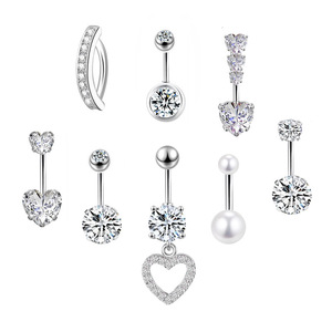 Sıcak satış 316L paslanmaz çelik pembe zirkon şeftali kalp göbek halkası 6mm tırnak Piercing göbek takısı toptan - Product Image 2