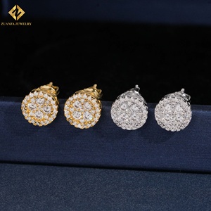 Pendientes de Plata de Ley 925 con Diamantes Cultivados en Laboratorio HPHT, Estilo Hip Hop de Lujo, Chapados en Oro, para Niños, Bodas y Fiestas - Product Image 1