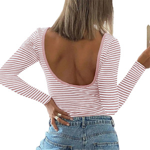 <span class=keywords><strong>Camiseta</strong></span> de Manga Larga <span class=keywords><strong>con</strong></span> Espalda Descubierta y Rayas en Contraste, Estilo Y2K, Elegante y Casual para <span class=keywords><strong>Mujer</strong></span>, Moda Europea y Americana - Product Image 4