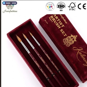 Juego de 3 pinceles profesionales de pelo Kolinsky Sable, redondos, con mango de madera y logotipo personalizado, para pintura de acuarela y arte. - Product Image 1
