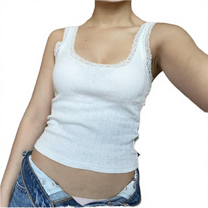 Top de Tirantes de Algodón Blanco con Estampado de Verano para Mujer, Estilo Y2K Popular de INS, Cuello Cuadrado, Transpirable, Informal, con Encaje - Product Image 4