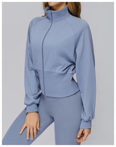 秋のジムフィットネスウェア高弾性タイト長袖ジッパーヨガ服ジョギングスリムスポーツクロップトップ女性用 - Product Image 4