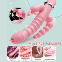 3-in-1 Weiblicher Masturbator Erotikspielzeug Dildo Vibrator Zungen-Lecken Rabbit G-Punkt Klitoris Vaginal Anal Stimulator für Frauen