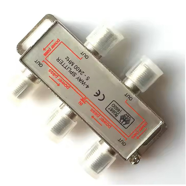 TV Antenna Splitter, 4 Way Coaxial Cable Splitter with Power Pass, 1 in 4 Out