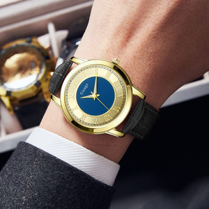 Reloj de cuarzo para hombre de acero inoxidable, esfera redonda, correa de cuero genuino, esfera con números romanos. - Product Image 3