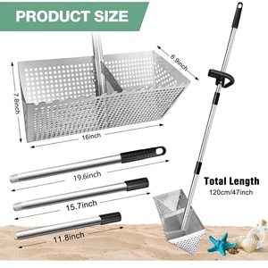 Rastrillo de playa resistente de acero inoxidable de grado industrial 52 "16" cesta arena <span class=keywords><strong>pulgas</strong></span> y colector de conchas marinas mango ergonómico - Product Image 5