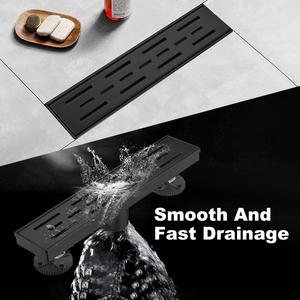Desagüe de Ducha Lineal Moderno de 12 Pulgadas en Negro Mate con Rejilla con Patrón de Ladrillo, Acero Inoxidable SUS304, Desagüe Largo para Piso de Baño - Product Image 3