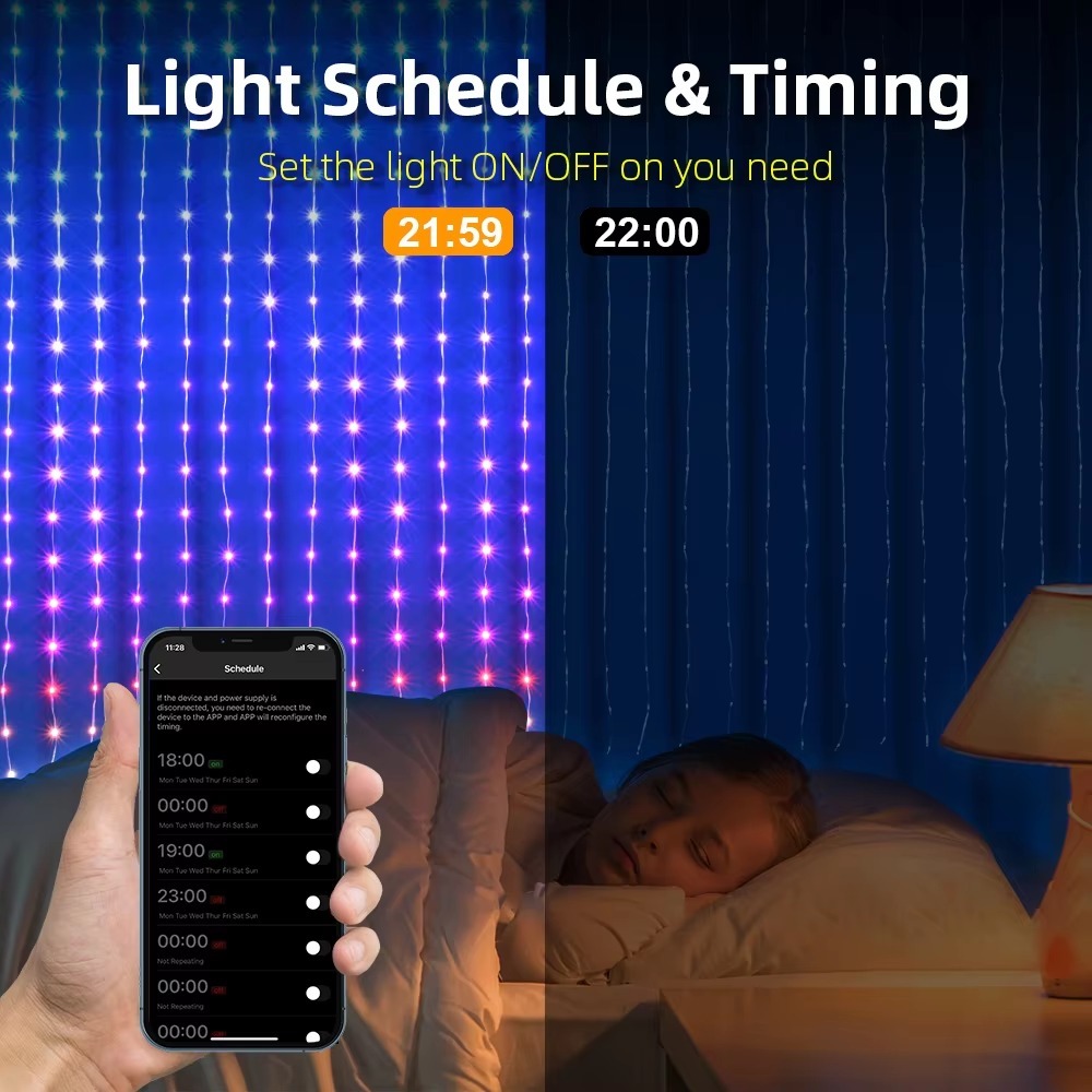 Intelligent RGB LED Curtain Light 5mm PCB Plastic APP Controlled USB Programmable Music Sync Easy Installation Decorative