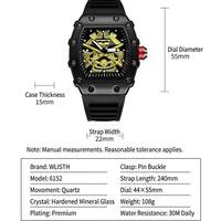 Montre Homme Samouraï Squelette Tonneau Galvanisé Caoutchouc Lumineux Boucle Verre Minéral Étanche Mecha Sur Mesure Gros